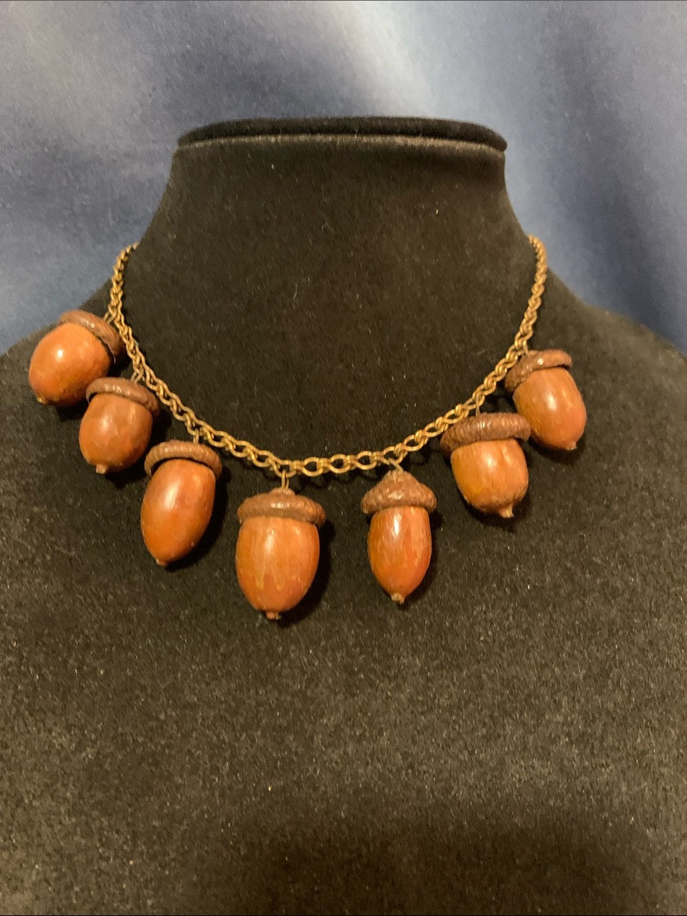Wooden Acorn Charm Necklace - Brown and Gold